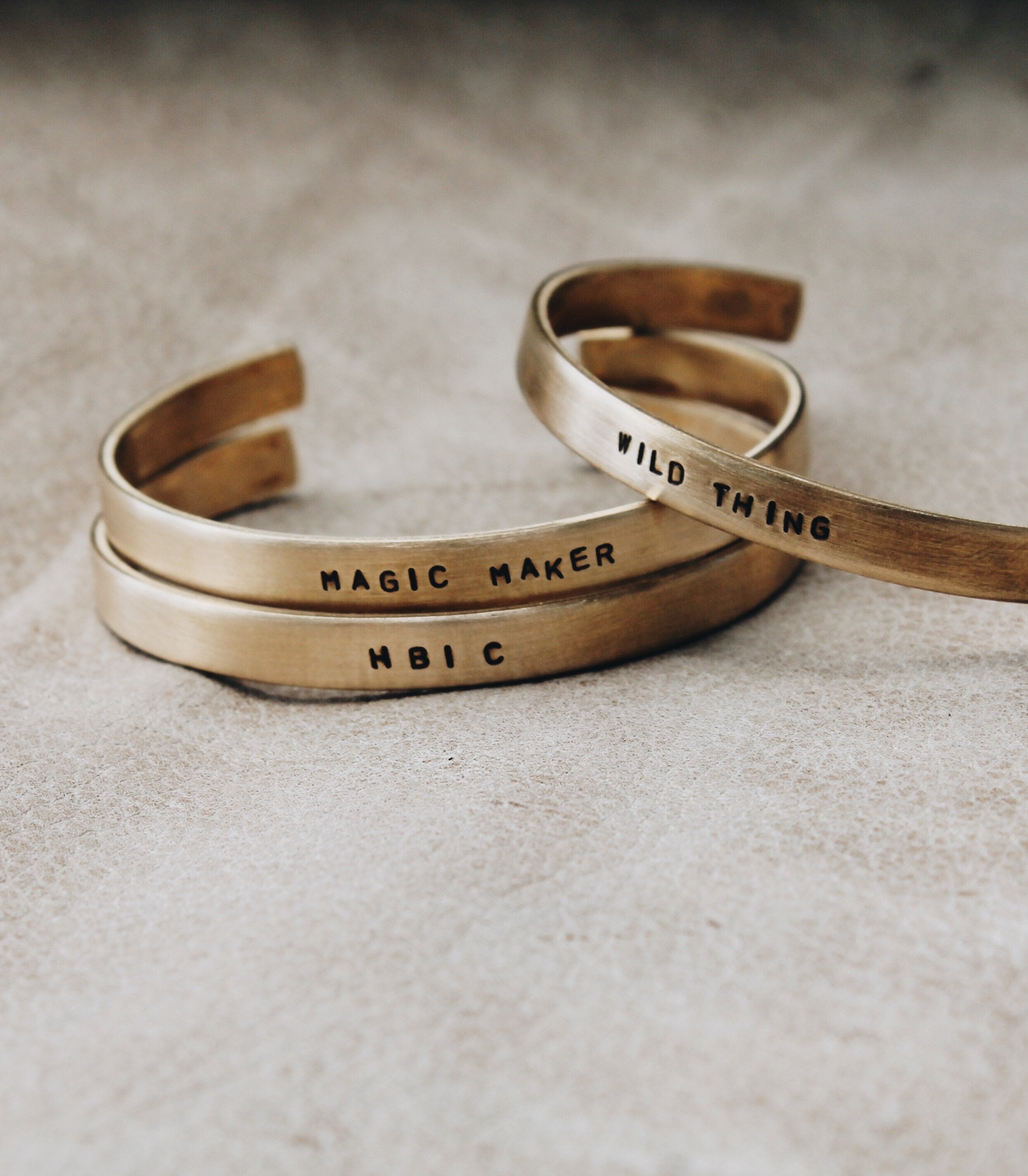 CUSTOM Hand Stamped Skinny Brass Cuff