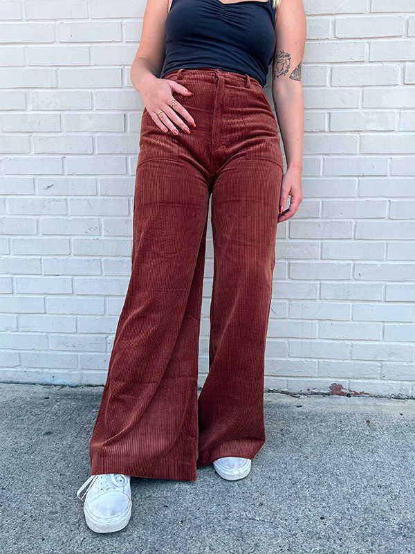 Red Corduroy Pants, Wide Leg Pants for Women, Long Pants, High